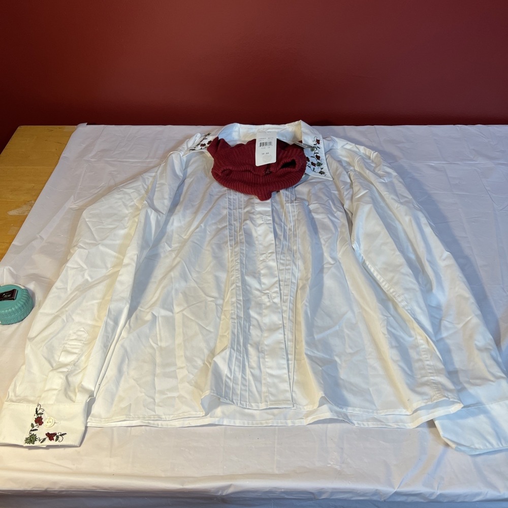 Impressions White Button Down Shirt With Mock Turtle Neck Women's Size 18